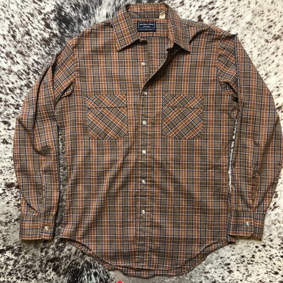 Vintage JcPenneys brown plaid button up shirt - Picture 1 of 4